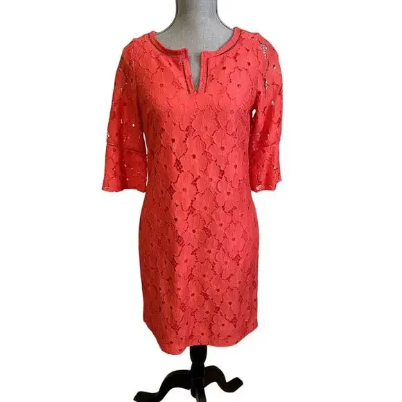 Jessica Howard Lace Coral Shift Dress A-line Women's Size 8P - Picture 2 of 11